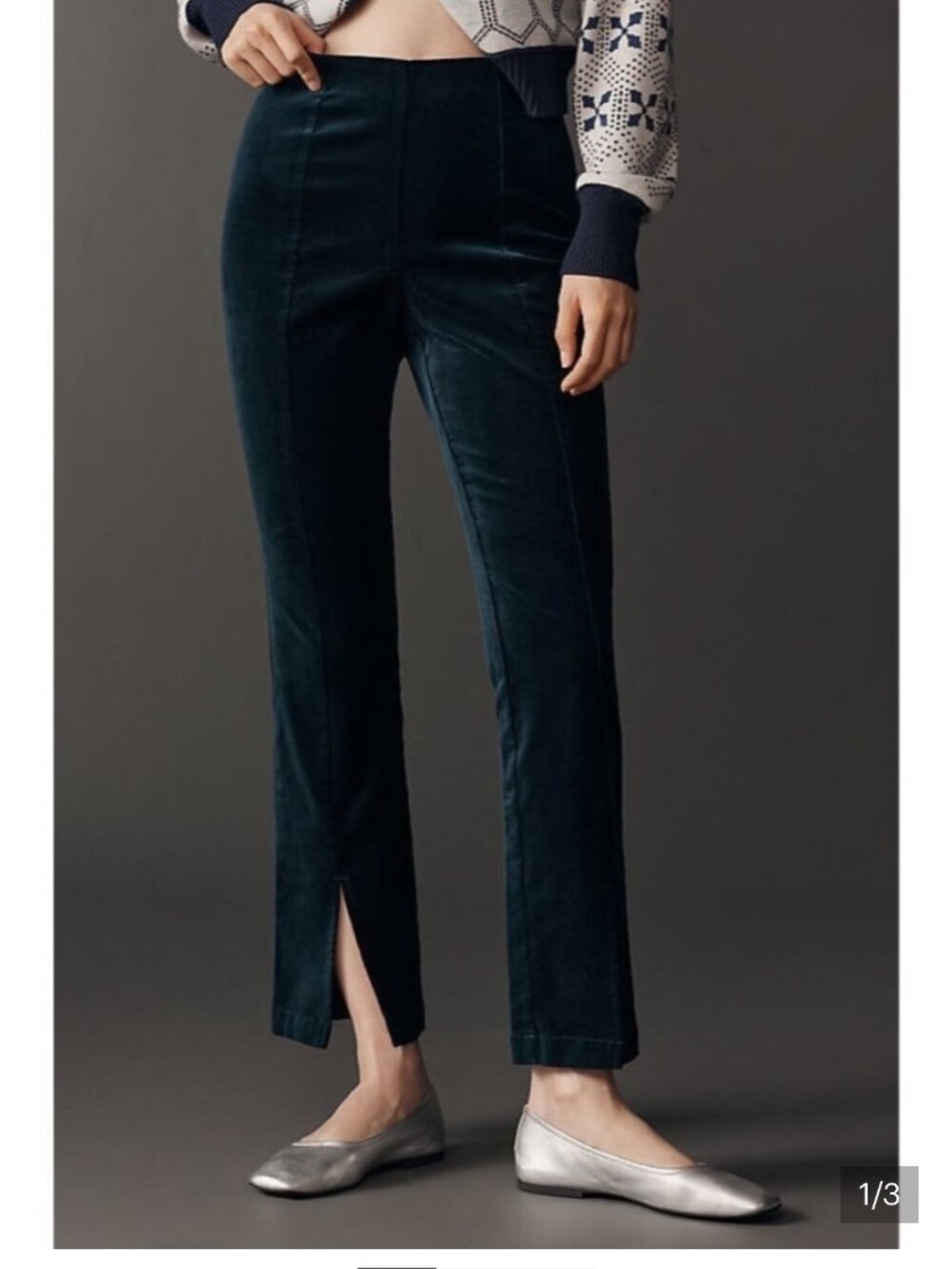 Anthropologie Maeve High-Rise Split-Hem Velvet Pants Sea Green L